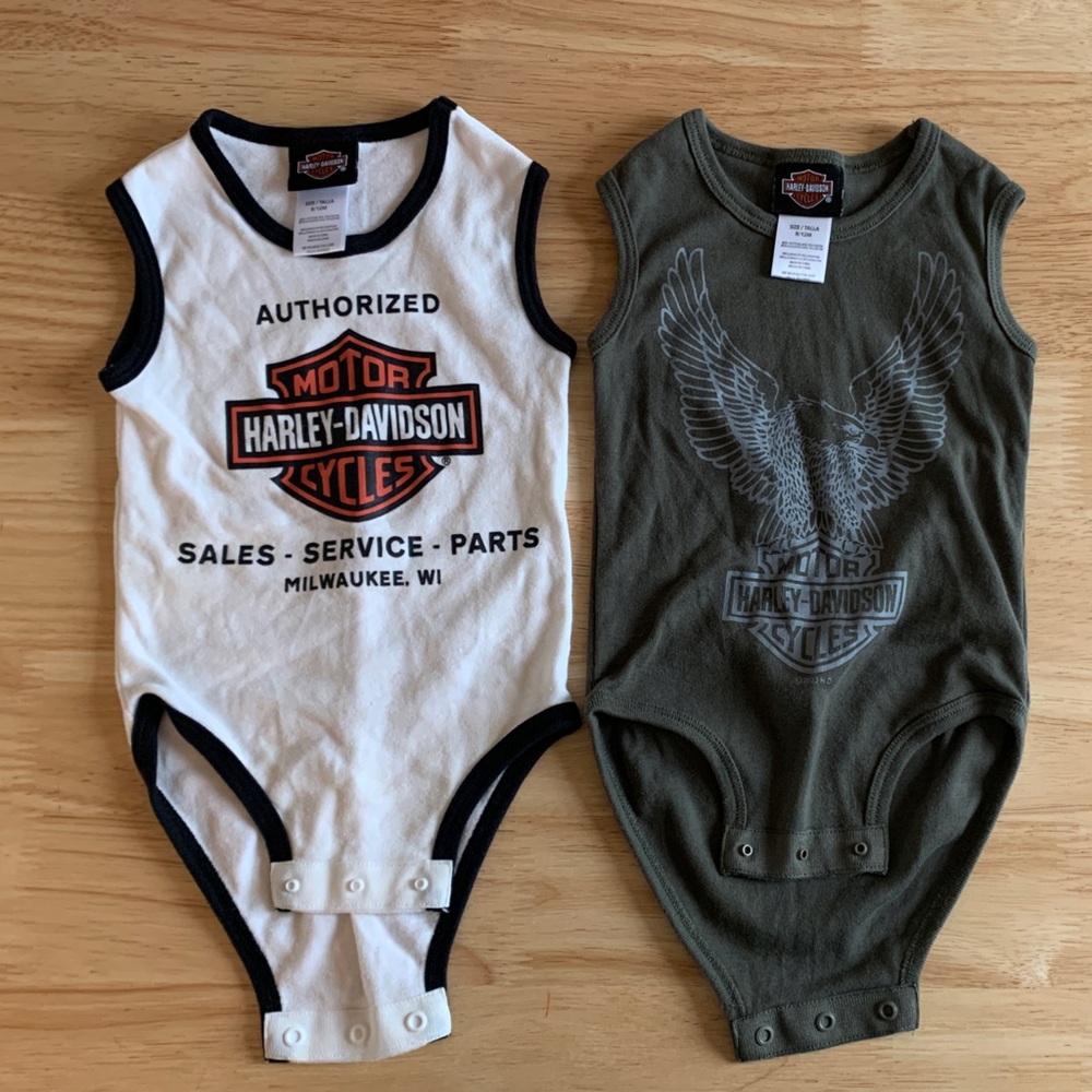 Harley-Davidson Infant Bodysuit Duo - vintage style white and gray, 12mo